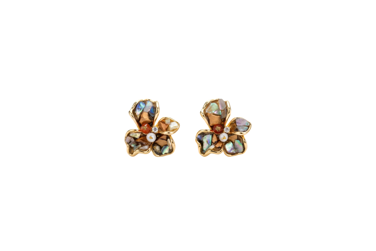 Clover Earrings 貝殻馬賽克三葉耳環