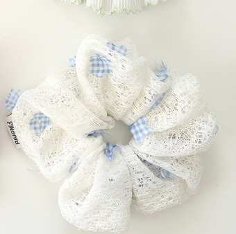 Scrunchie 髮圈 藍格仔蕾絲