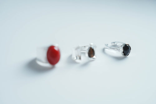 SOMUSOMU Coral Ring (shown with Smoke Ring and Onyx Ring)