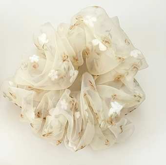 Scrunchie 髮圈 米白印花雪紡