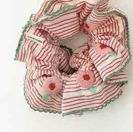 Scrunchie 髮圈 紅白條紋刺繡